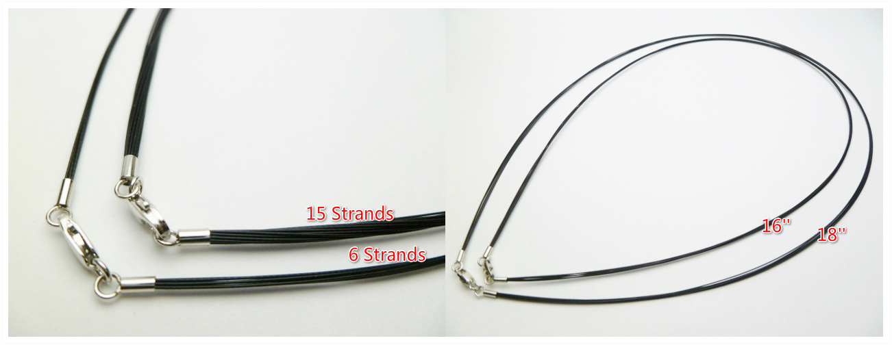 16"- 6 Strands Black Steel Wire Necklace w/ 925 Sliver Claps